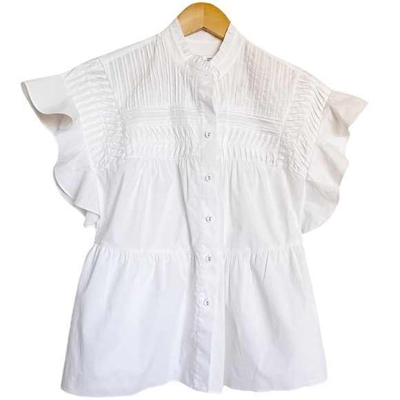 DVF Zoe Pleated Bodice Relaxed Fit Cotton Blouse White 2 - Picture 4 of 11